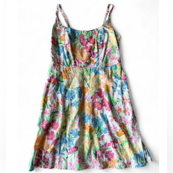 Old Navy Floral Linen Mini Dress Fit & Flare Euro Summer Multicolor Garden Girl - Picture 3 of 11